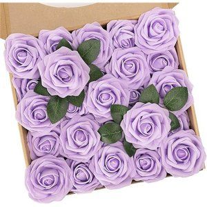Purple Artificial Flowers, 25pcs Artificial Flowers Bulk Fake Flowers Roses DIY
